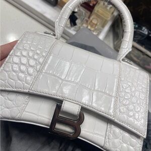 Balenciaga White Croc-Embossed Crossbody Bag